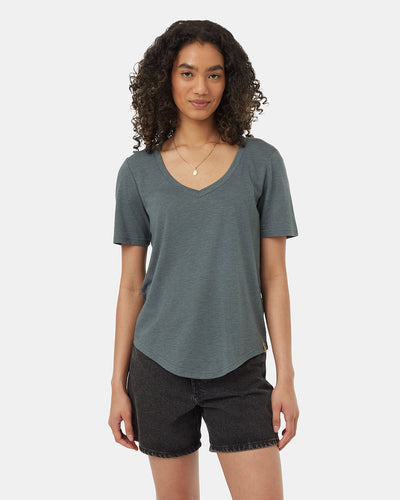 Green-V-Neck-Short-Sleeve-T-Shirt